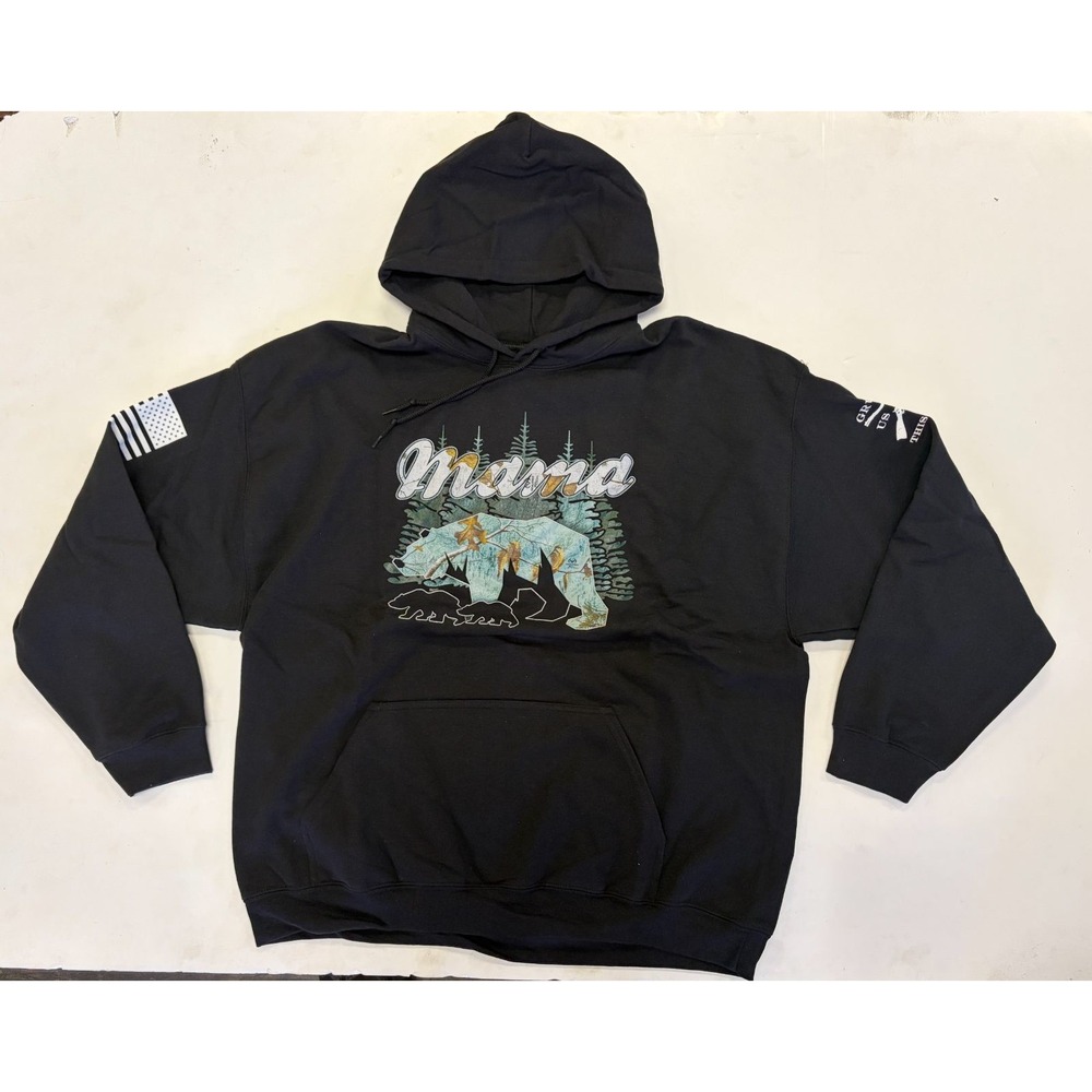 Grunt Style Mama Bear Hoodie Womens 2X Black Pullover American Flag Sweatshirt